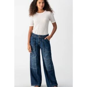 SANCTUARY Jeans Size 24 NEW Dark Wash Denim Blue Jean Level Up Cargo Wide Leg